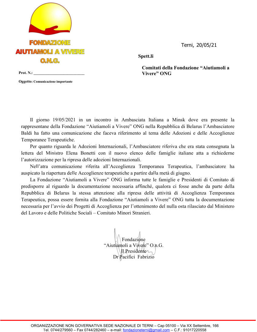 Comunicazione incontro baldi su accoglienza e adozioni